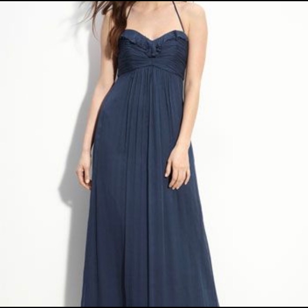 Amsale French Blue Silk Chiffon Bridesmaid Dress